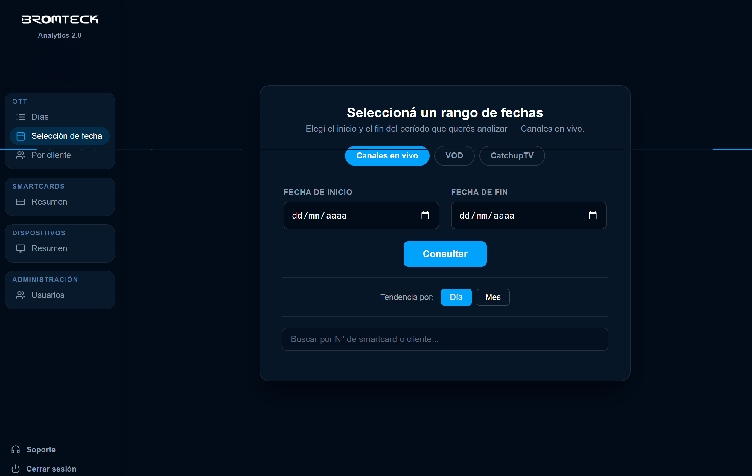 Analytics en tiempo real Bromteck TV