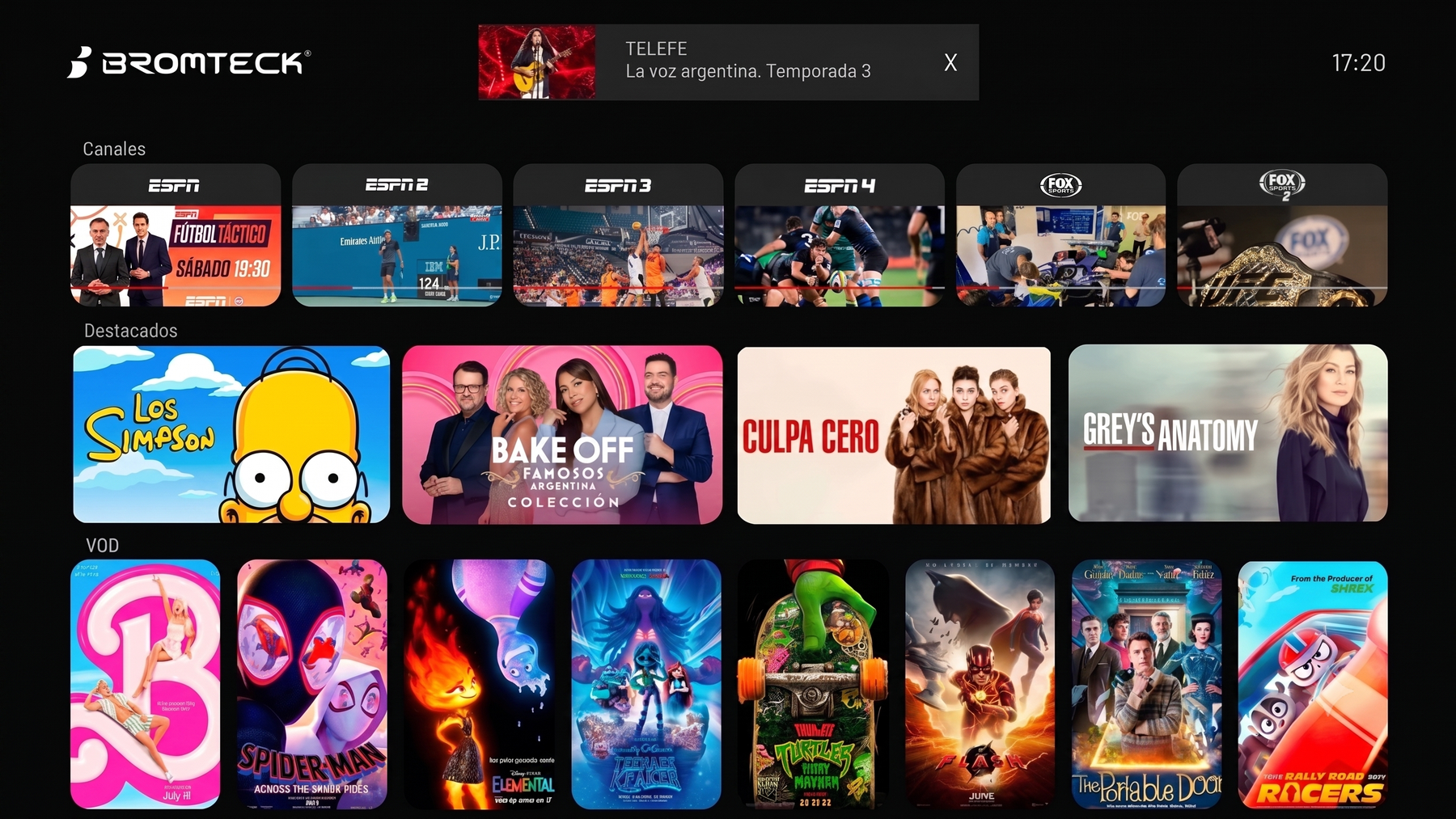 App Bromteck TV en pantalla de TV